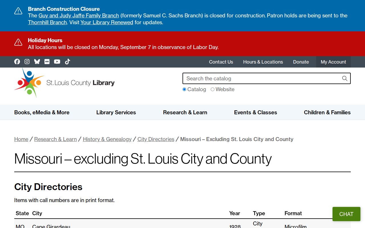 Cape Girardeau previous residents city directory year list