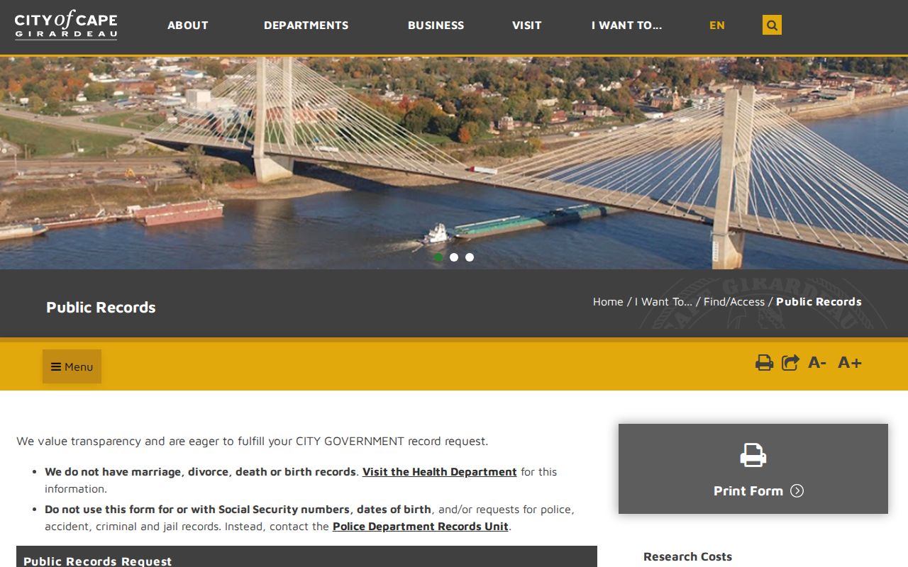 Cape Girardeau street directory public records request form